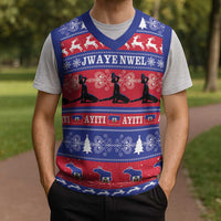 Haiti Christmas Knitted V-Neck Vest Jwaye Nwel Ayiti Neg Marron Veve Vodou - Wonder Print Shop