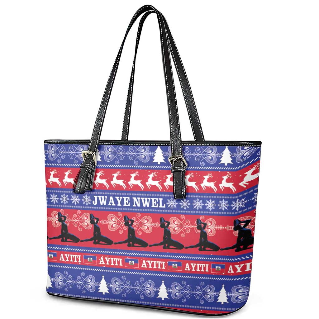 Haiti Christmas Leather Tote Bag Jwaye Nwel Ayiti Neg Marron Veve Vodou - Wonder Print Shop
