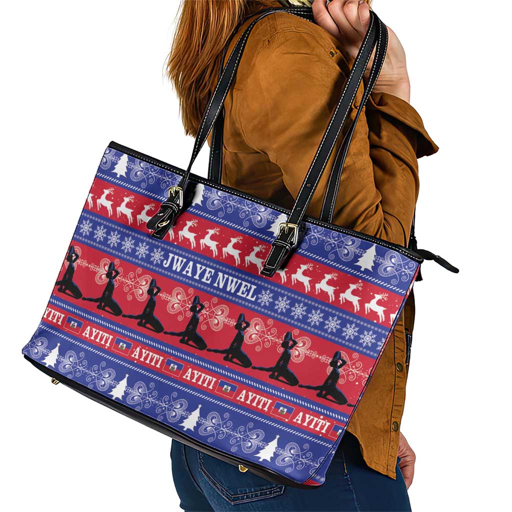 Haiti Christmas Leather Tote Bag Jwaye Nwel Ayiti Neg Marron Veve Vodou - Wonder Print Shop