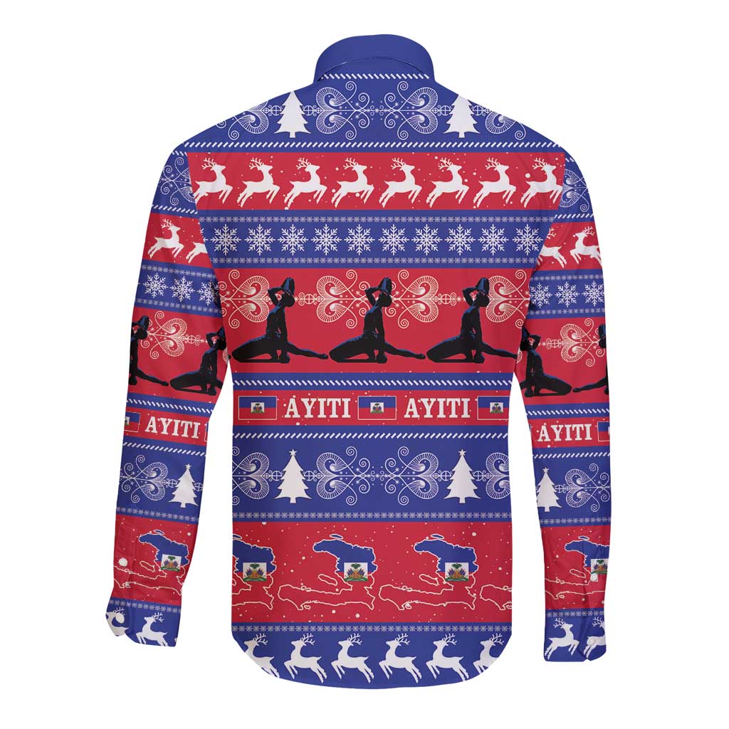 Haiti Christmas Long Sleeve Button Shirt Jwaye Nwel Ayiti Neg Marron Veve Vodou - Wonder Print Shop