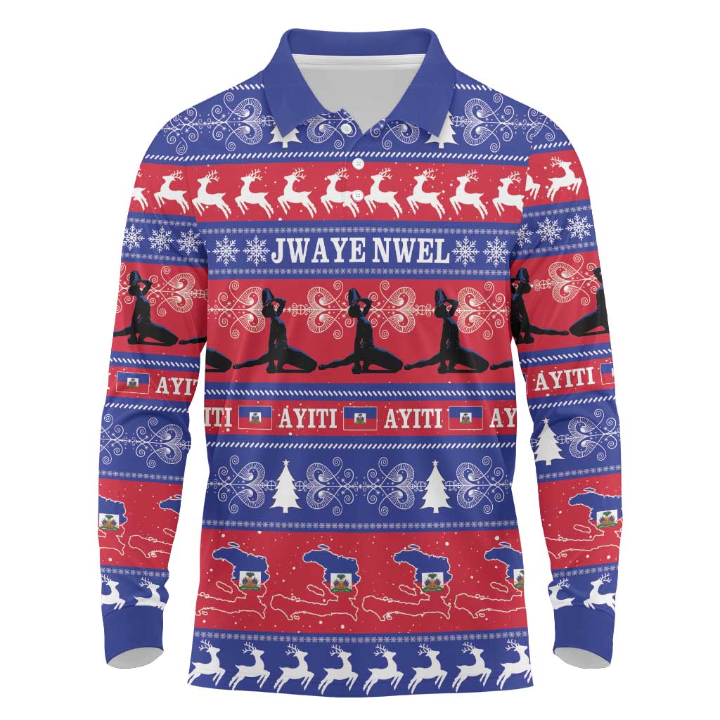 Haiti Christmas Long Sleeve Polo Shirt Jwaye Nwel Ayiti Neg Marron Veve Vodou - Wonder Print Shop
