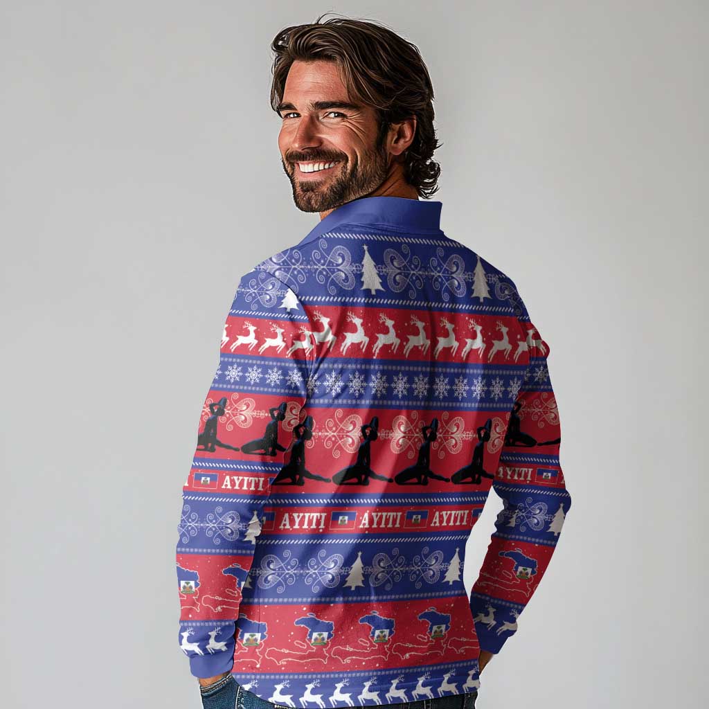 Haiti Christmas Long Sleeve Polo Shirt Jwaye Nwel Ayiti Neg Marron Veve Vodou - Wonder Print Shop