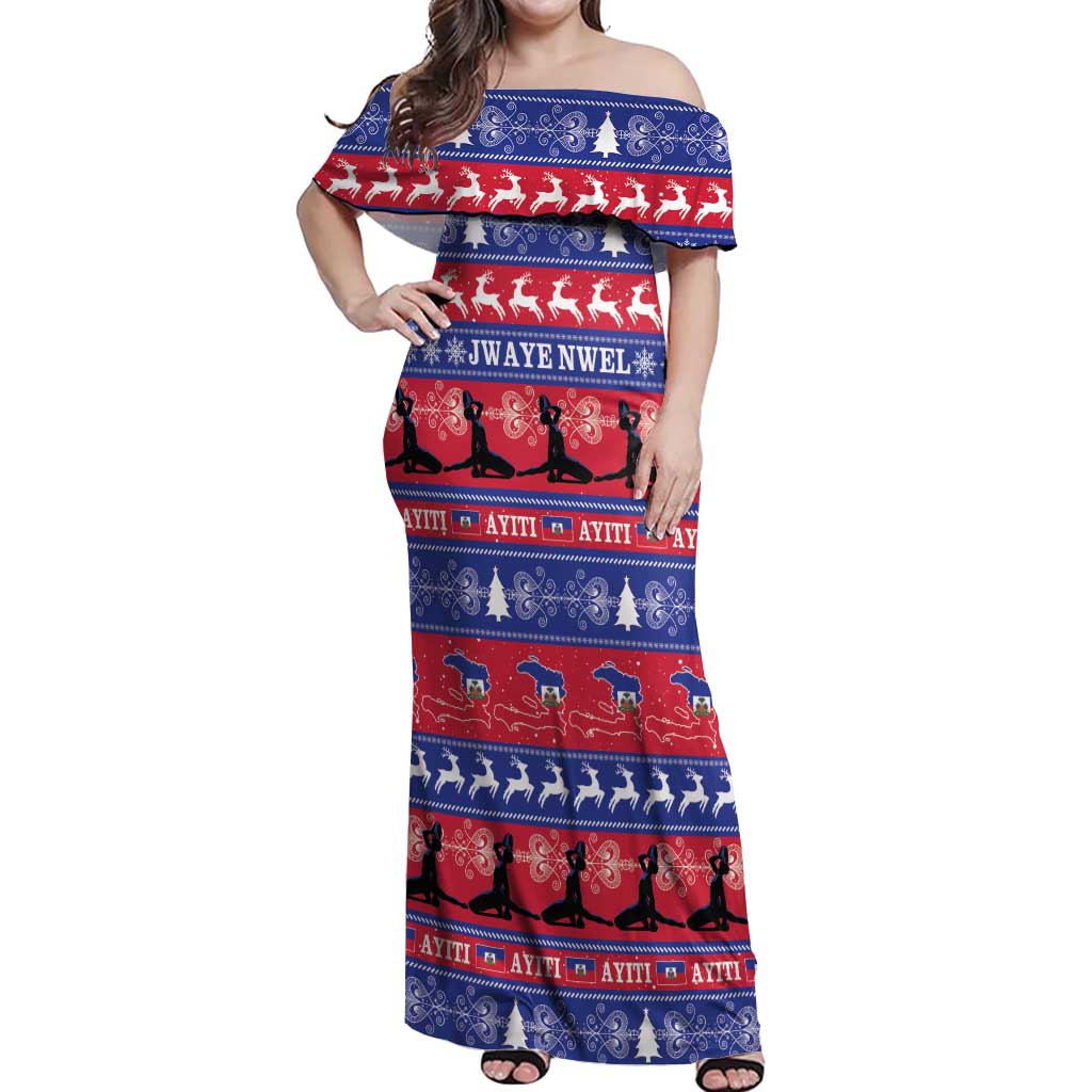 Haiti Christmas Off Shoulder Maxi Dress Jwaye Nwel Ayiti Neg Marron Veve Vodou - Wonder Print Shop