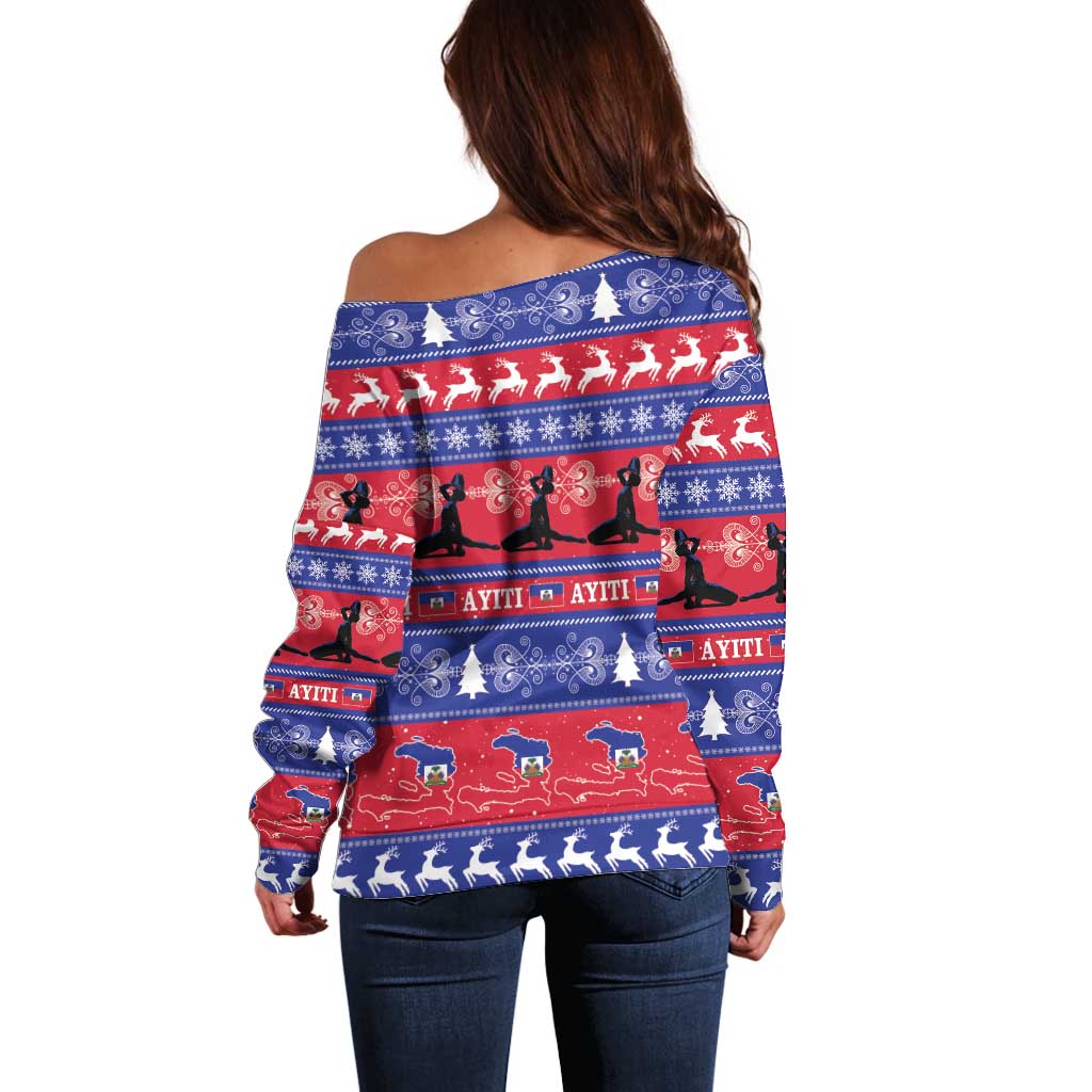 Haiti Christmas Off Shoulder Sweater Jwaye Nwel Ayiti Neg Marron Veve Vodou - Wonder Print Shop