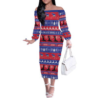 Haiti Christmas Off The Shoulder Long Sleeve Dress Jwaye Nwel Ayiti Neg Marron Veve Vodou - Wonder Print Shop