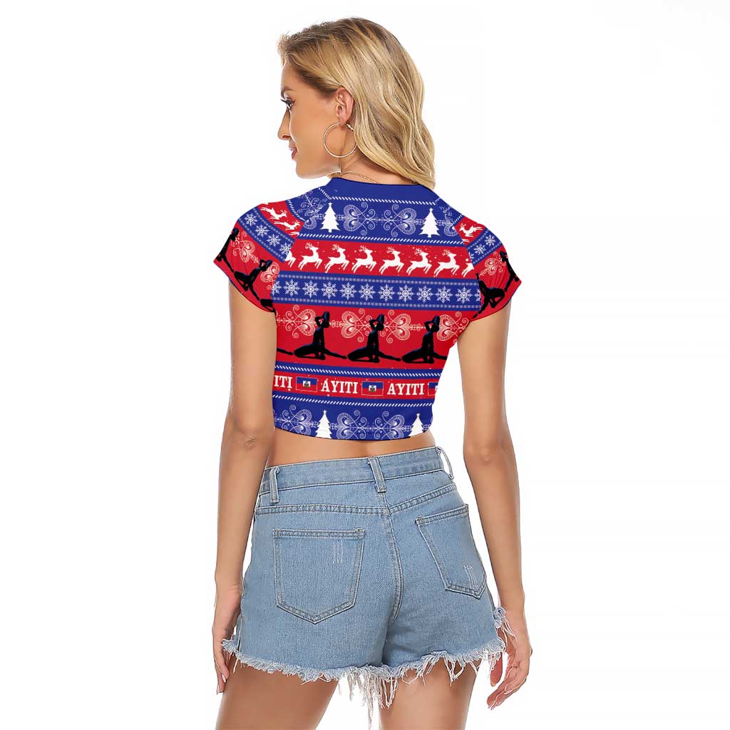 Haiti Christmas Raglan Cropped T Shirt Jwaye Nwel Ayiti Neg Marron Veve Vodou - Wonder Print Shop