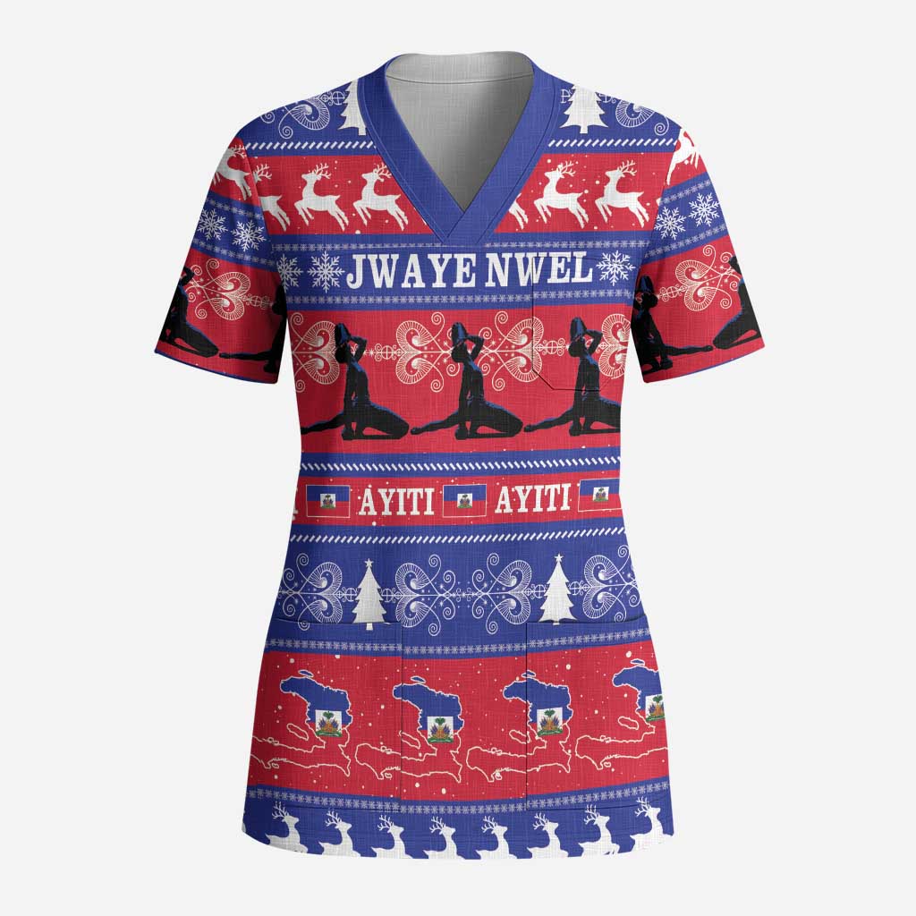 Haiti Christmas Scrub Top Jwaye Nwel Ayiti Neg Marron Veve Vodou - Wonder Print Shop