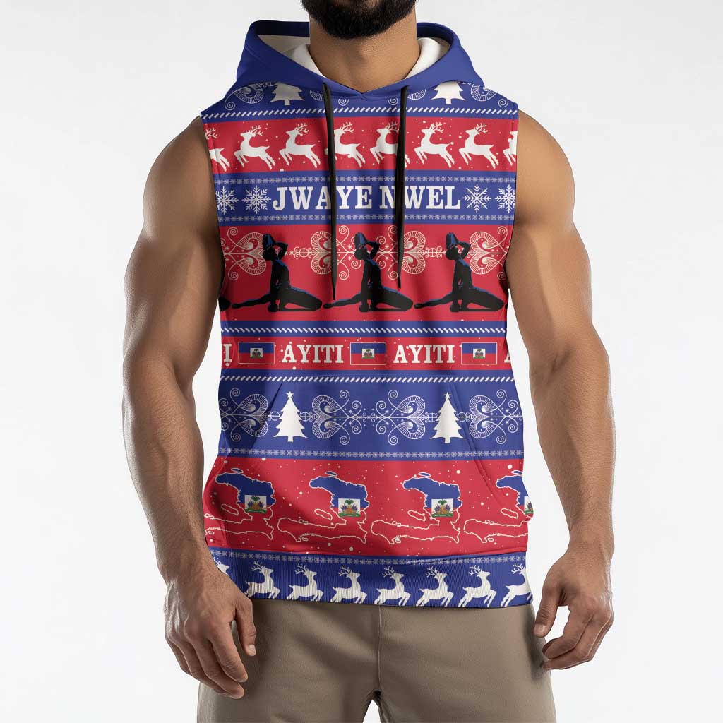 Haiti Christmas Sleeveless Hoodie Jwaye Nwel Ayiti Neg Marron Veve Vodou - Wonder Print Shop