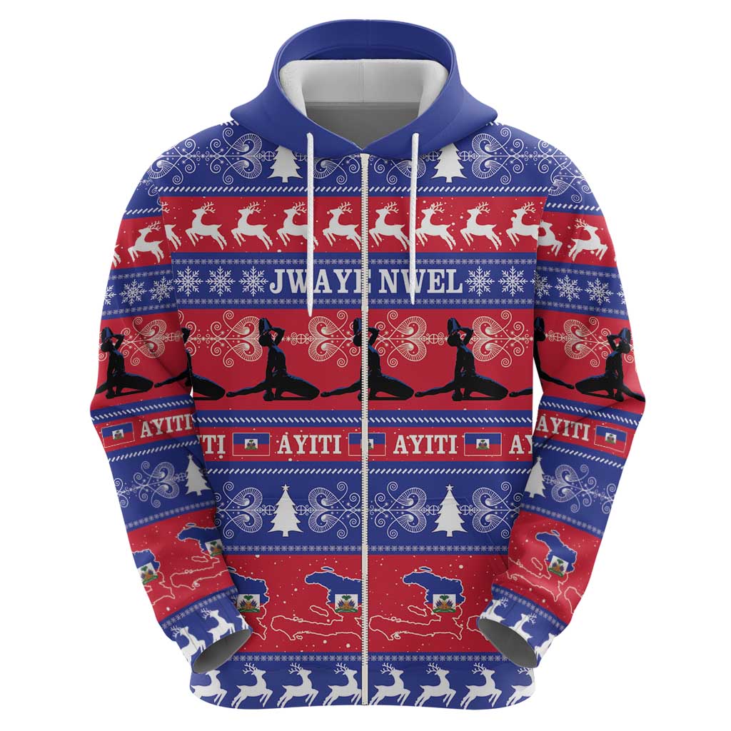 Haiti Christmas Zip Hoodie Jwaye Nwel Ayiti Neg Marron Veve Vodou - Wonder Print Shop