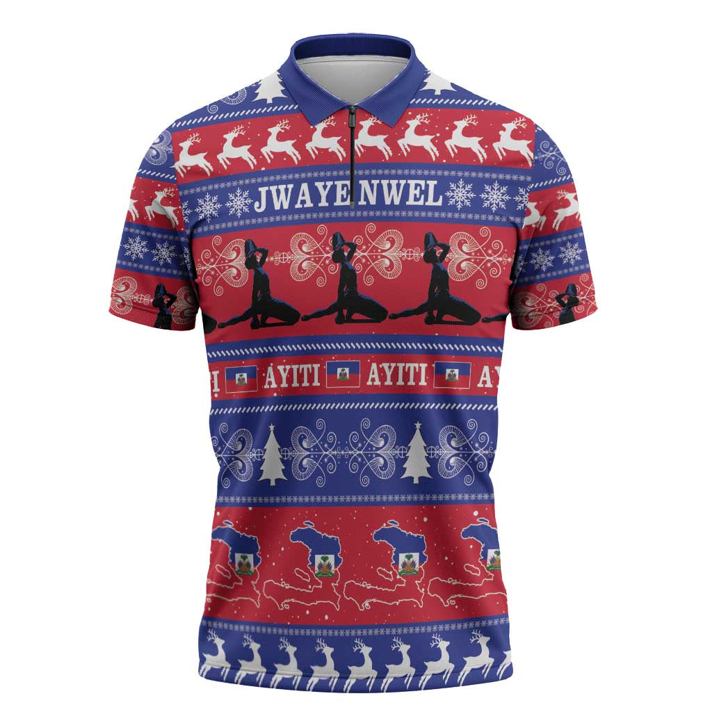 Haiti Christmas Zipper Polo Shirt Jwaye Nwel Ayiti Neg Marron Veve Vodou - Wonder Print Shop