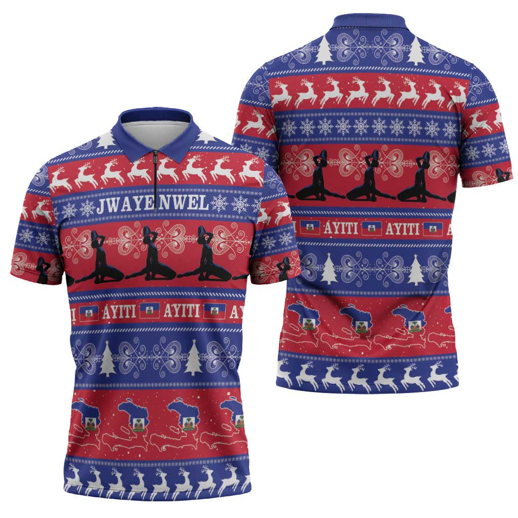 Haiti Christmas Zipper Polo Shirt Jwaye Nwel Ayiti Neg Marron Veve Vodou - Wonder Print Shop