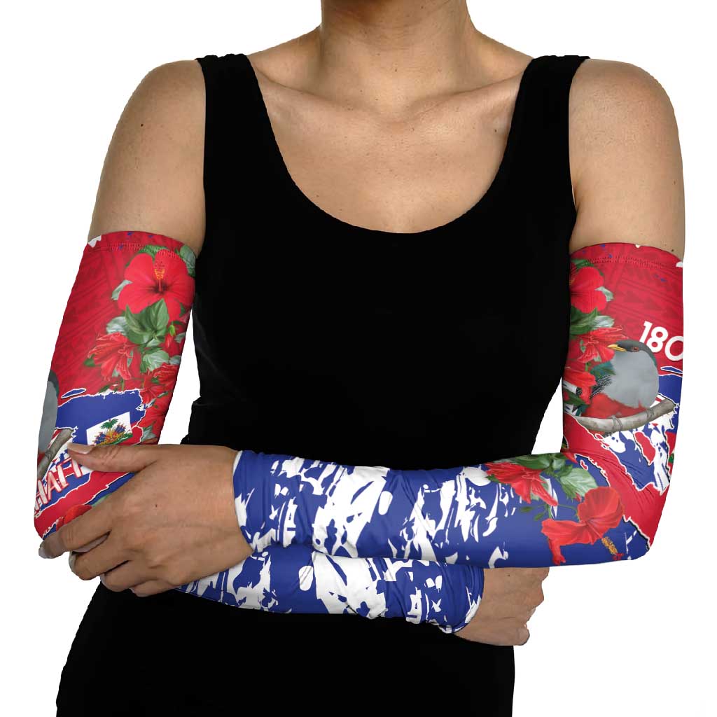 Haiti Independence Day Arm Sleeves 1804 Proud Ayiti Map Hispaniolan Trogon - Wonder Print Shop