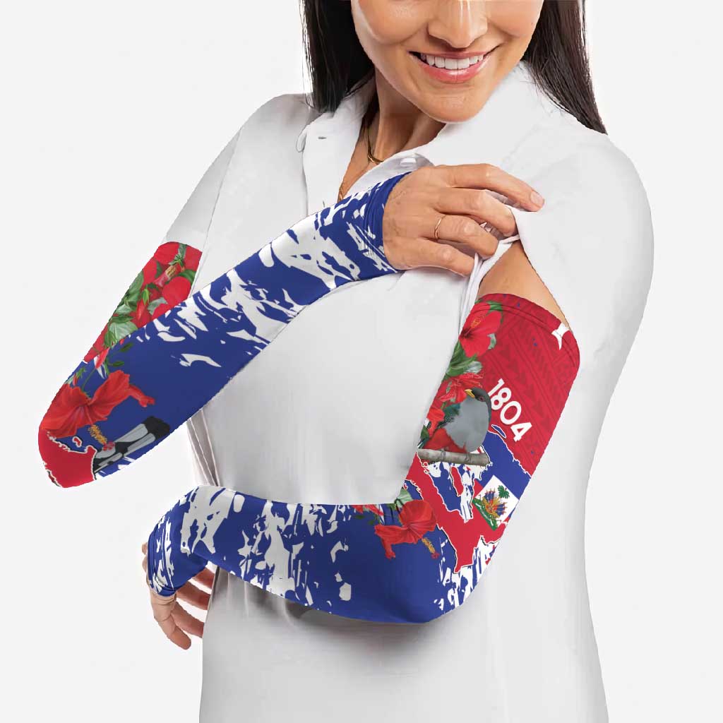 Haiti Independence Day Arm Sleeves 1804 Proud Ayiti Map Hispaniolan Trogon - Wonder Print Shop