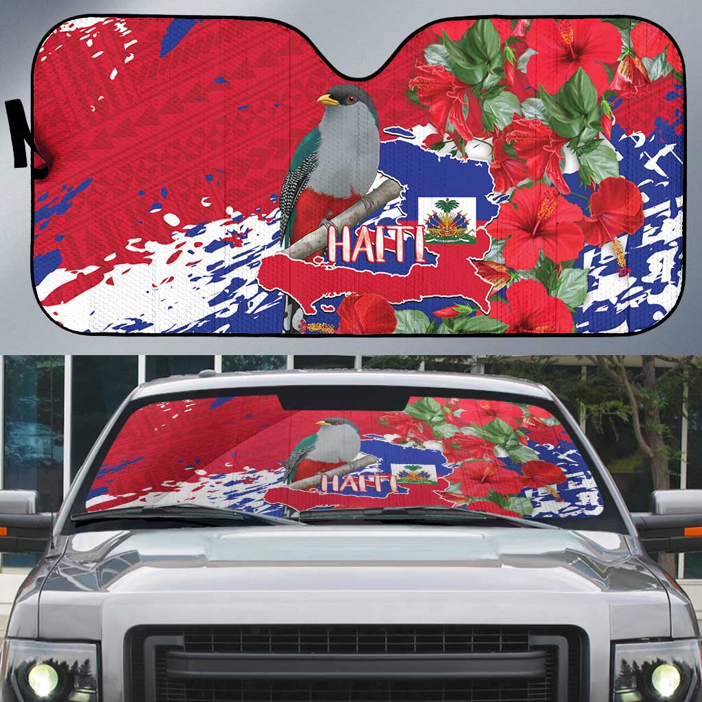Haiti Independence Day Auto Sun Shade 1804 Proud Ayiti Map Hispaniolan Trogon - Wonder Print Shop