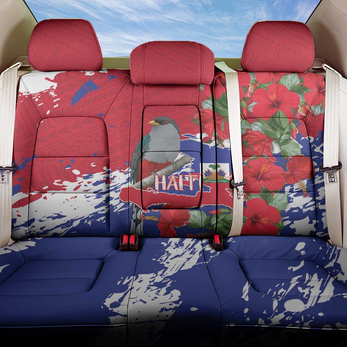 Haiti Independence Day Back Car Seat Cover 1804 Proud Ayiti Map Hispaniolan Trogon - Wonder Print Shop