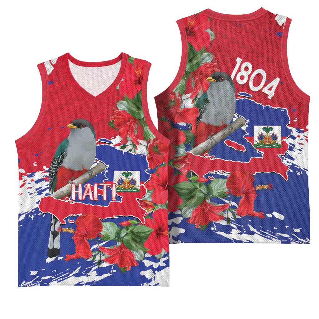 Haiti Independence Day Basketball Jersey 1804 Proud Ayiti Map Hispaniolan Trogon - Wonder Print Shop