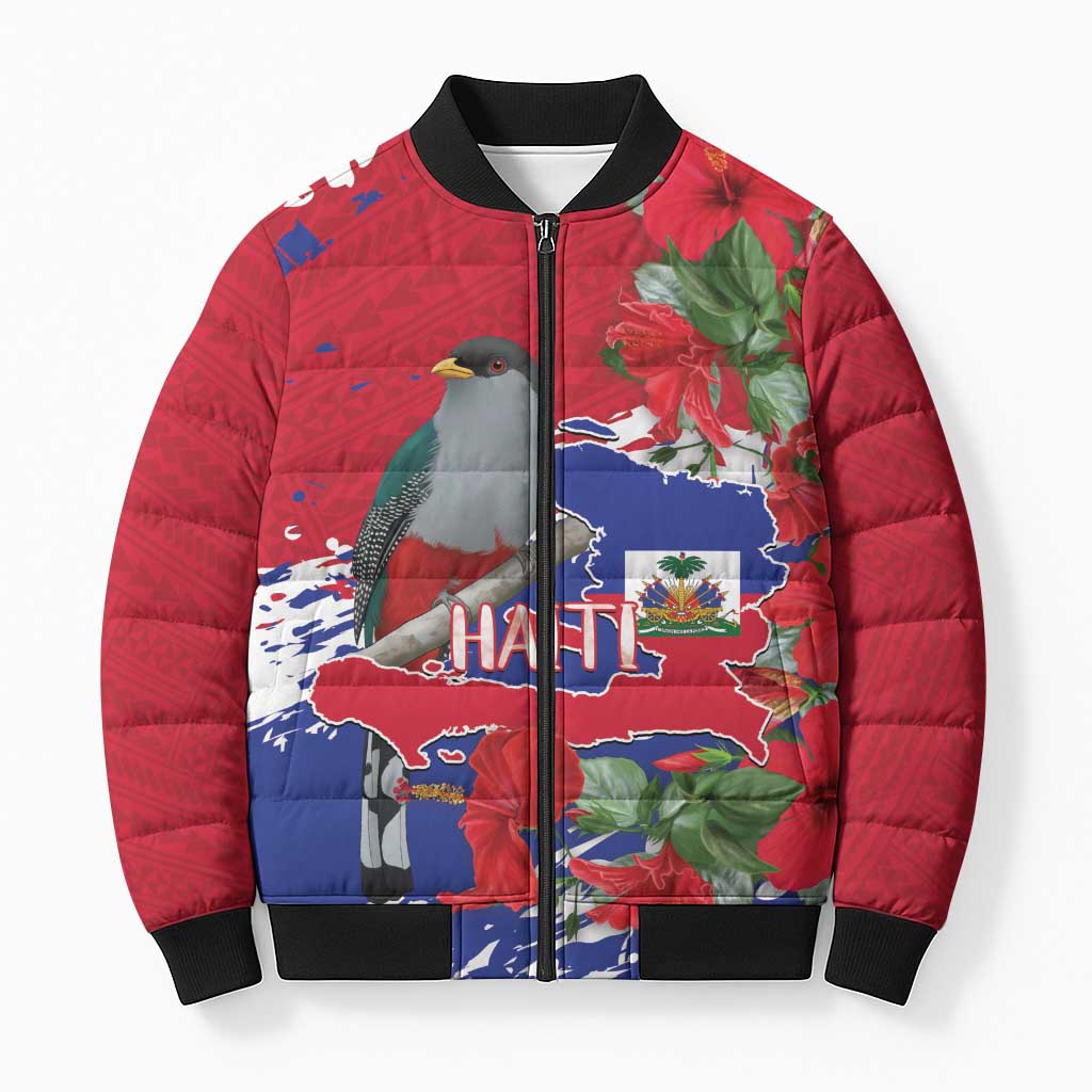 Haiti Independence Day Bomber Puffer Jacket 1804 Proud Ayiti Map Hispaniolan Trogon - Wonder Print Shop