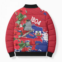 Haiti Independence Day Bomber Puffer Jacket 1804 Proud Ayiti Map Hispaniolan Trogon - Wonder Print Shop