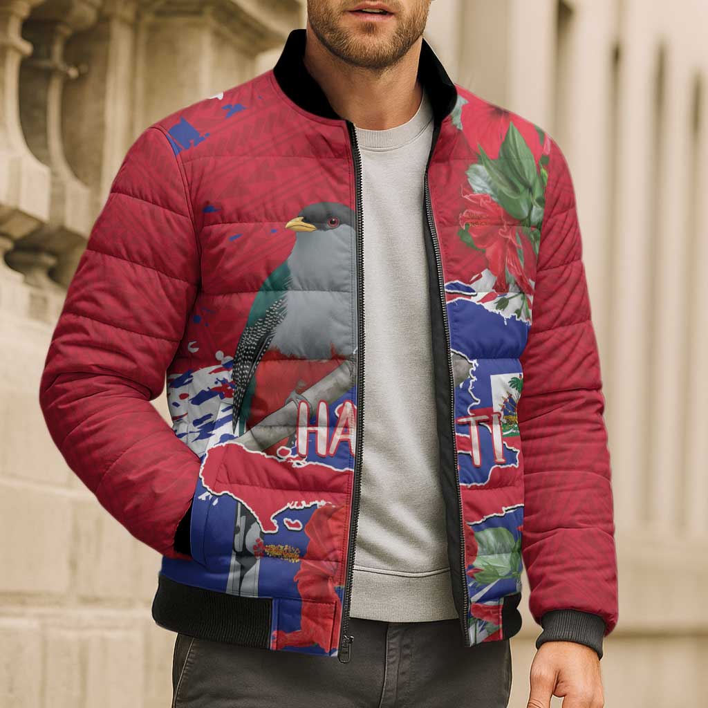 Haiti Independence Day Bomber Puffer Jacket 1804 Proud Ayiti Map Hispaniolan Trogon - Wonder Print Shop