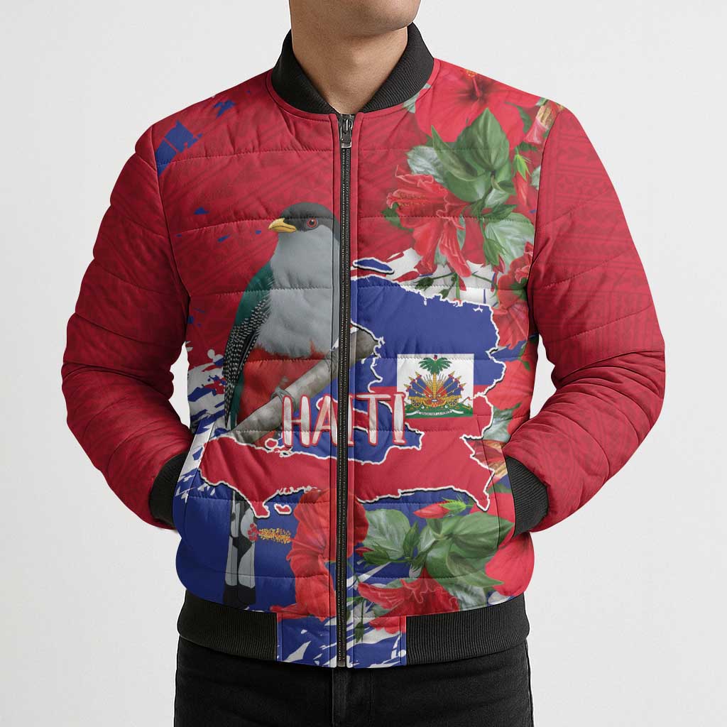 Haiti Independence Day Bomber Puffer Jacket 1804 Proud Ayiti Map Hispaniolan Trogon - Wonder Print Shop