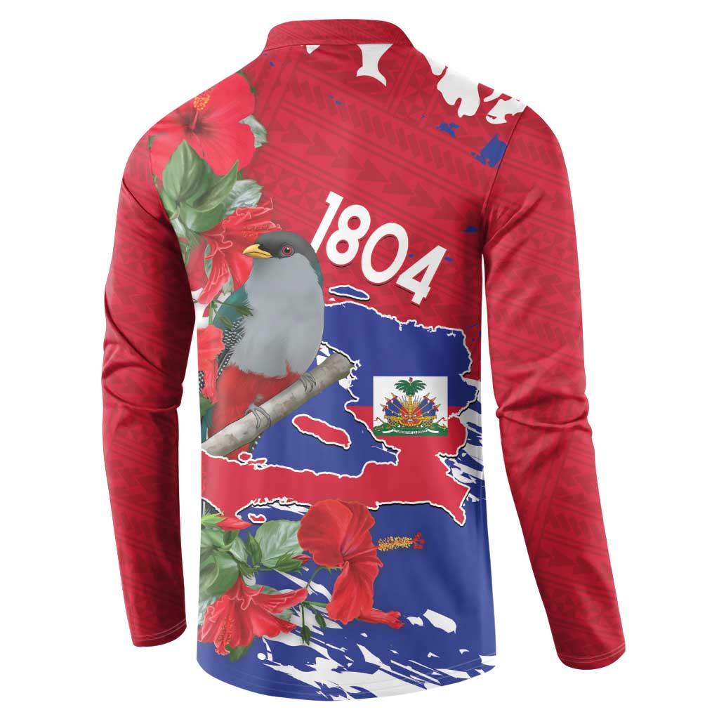 Haiti Independence Day Button Sweatshirt 1804 Proud Ayiti Map Hispaniolan Trogon - Wonder Print Shop