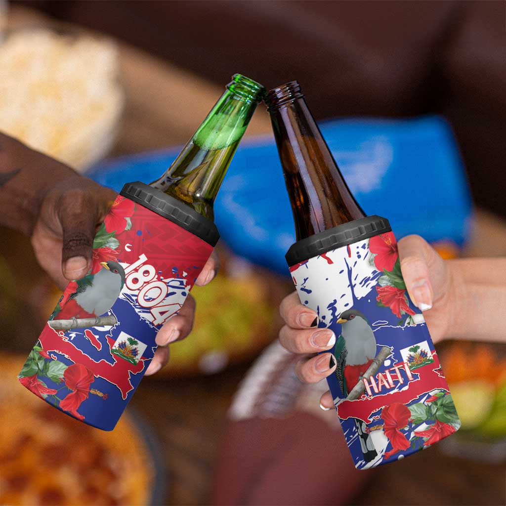Haiti Independence Day 4 in 1 Can Cooler Tumbler 1804 Proud Ayiti Map Hispaniolan Trogon - Wonder Print Shop