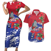 Haiti Independence Day Couples Matching Short Sleeve Bodycon Dress and Hawaiian Shirt 1804 Proud Ayiti Map Hispaniolan Trogon - Wonder Print Shop
