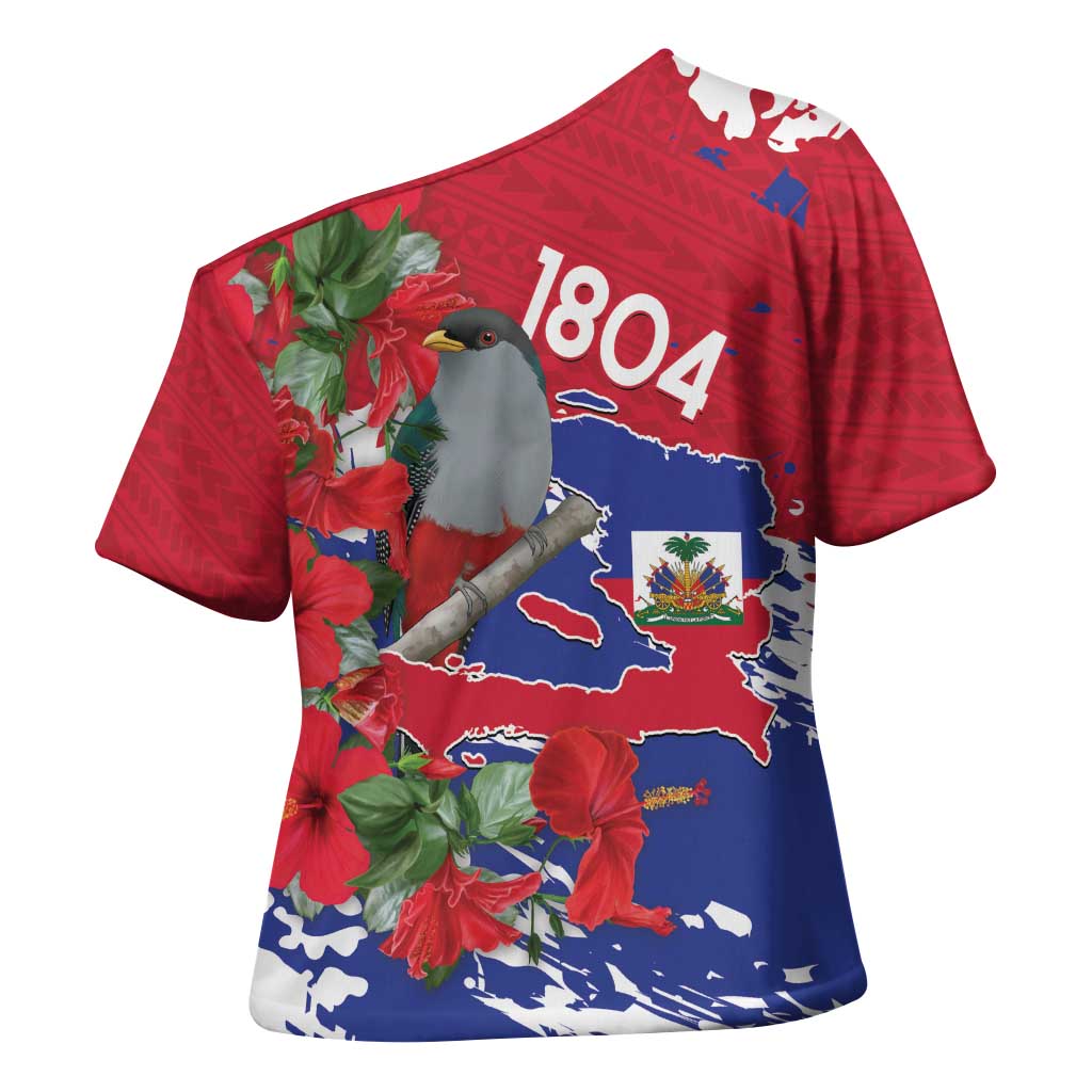Haiti Independence Day Cross Shoulder Shirt 1804 Proud Ayiti Map Hispaniolan Trogon - Wonder Print Shop