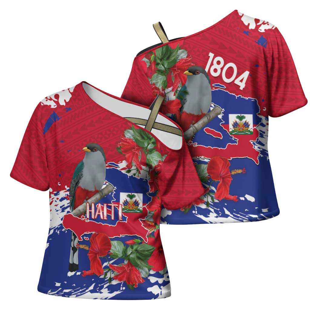 Haiti Independence Day Cross Shoulder Shirt 1804 Proud Ayiti Map Hispaniolan Trogon - Wonder Print Shop