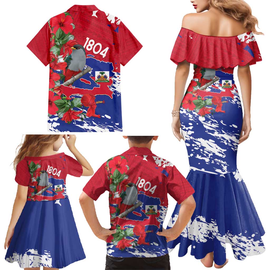Haiti Independence Day Family Matching Mermaid Dress and Hawaiian Shirt 1804 Proud Ayiti Map Hispaniolan Trogon - Wonder Print Shop