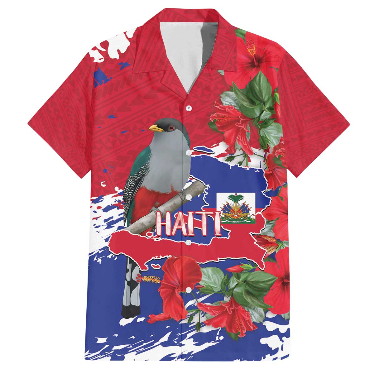 Haiti Independence Day Family Matching Off The Shoulder Long Sleeve Dress and Hawaiian Shirt 1804 Proud Ayiti Map Hispaniolan Trogon - Wonder Print Shop