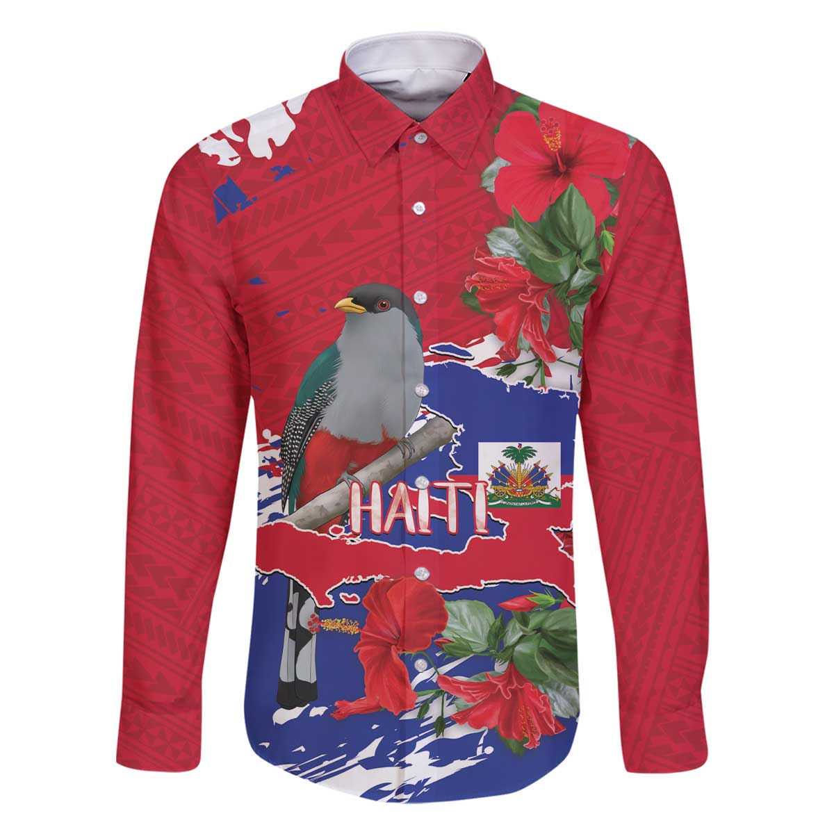 Haiti Independence Day Family Matching Off The Shoulder Long Sleeve Dress and Hawaiian Shirt 1804 Proud Ayiti Map Hispaniolan Trogon - Wonder Print Shop