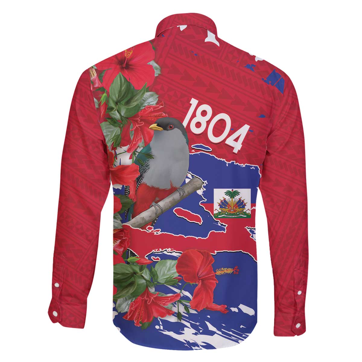 Haiti Independence Day Family Matching Off The Shoulder Long Sleeve Dress and Hawaiian Shirt 1804 Proud Ayiti Map Hispaniolan Trogon - Wonder Print Shop