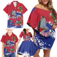 Haiti Independence Day Family Matching Off Shoulder Short Dress and Hawaiian Shirt 1804 Proud Ayiti Map Hispaniolan Trogon - Wonder Print Shop