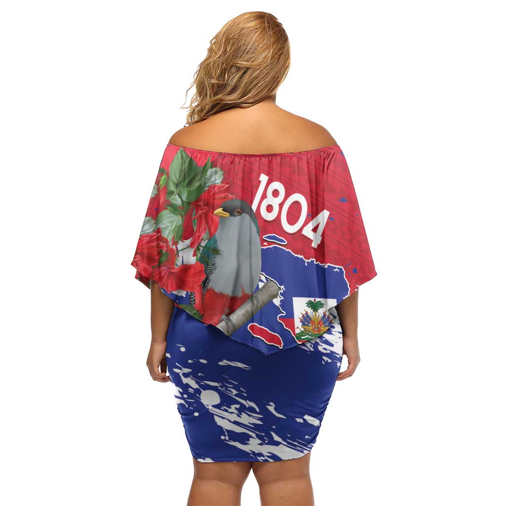 Haiti Independence Day Family Matching Off Shoulder Short Dress and Hawaiian Shirt 1804 Proud Ayiti Map Hispaniolan Trogon - Wonder Print Shop