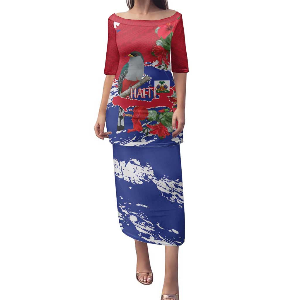 Haiti Independence Day Family Matching Puletasi and Hawaiian Shirt 1804 Proud Ayiti Map Hispaniolan Trogon - Wonder Print Shop