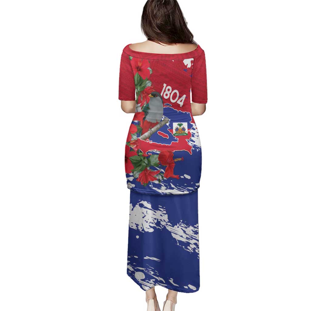 Haiti Independence Day Family Matching Puletasi and Hawaiian Shirt 1804 Proud Ayiti Map Hispaniolan Trogon - Wonder Print Shop