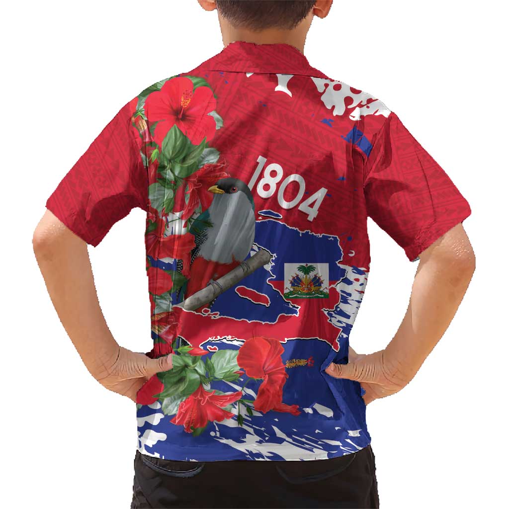 Haiti Independence Day Family Matching Short Sleeve Bodycon Dress and Hawaiian Shirt 1804 Proud Ayiti Map Hispaniolan Trogon - Wonder Print Shop