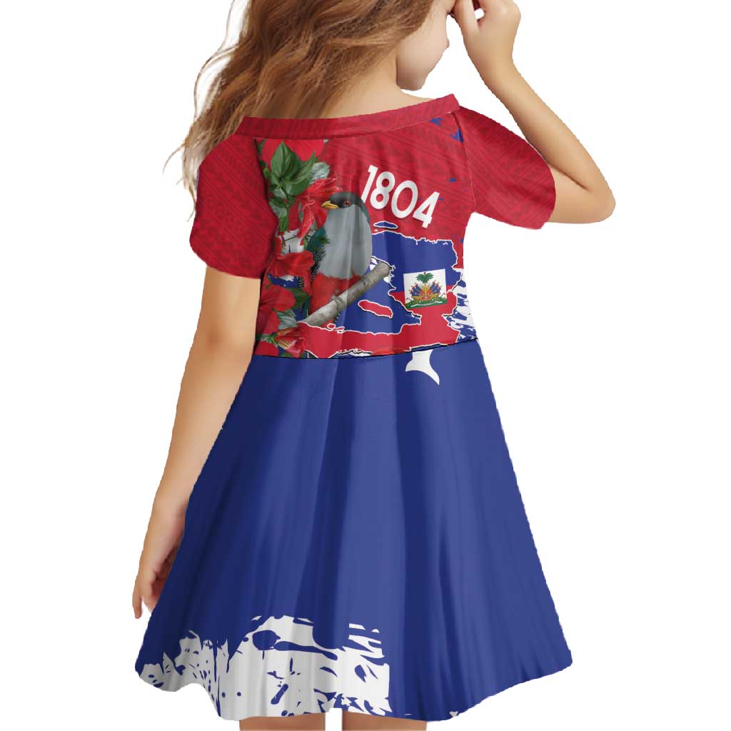 Haiti Independence Day Family Matching Short Sleeve Bodycon Dress and Hawaiian Shirt 1804 Proud Ayiti Map Hispaniolan Trogon - Wonder Print Shop