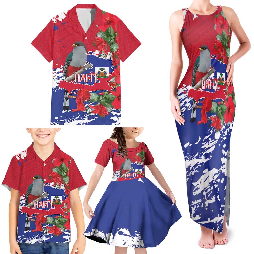 Haiti Independence Day Family Matching Tank Maxi Dress and Hawaiian Shirt 1804 Proud Ayiti Map Hispaniolan Trogon - Wonder Print Shop