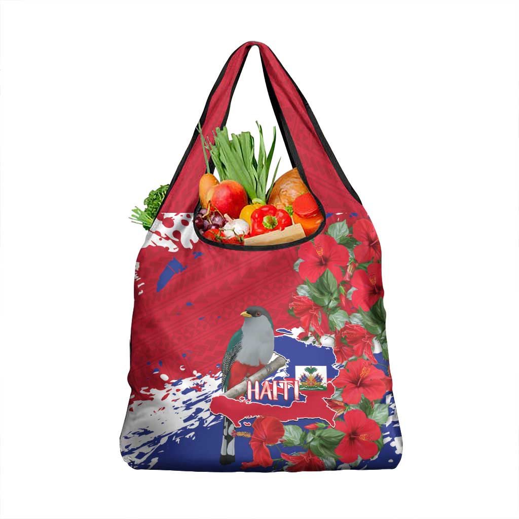 Haiti Independence Day Grocery Bag 1804 Proud Ayiti Map Hispaniolan Trogon - Wonder Print Shop
