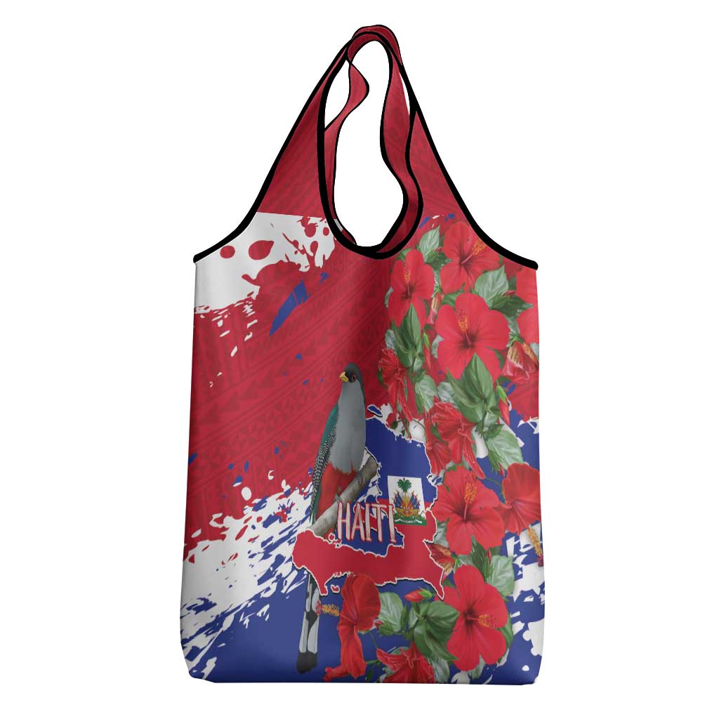 Haiti Independence Day Grocery Bag 1804 Proud Ayiti Map Hispaniolan Trogon - Wonder Print Shop