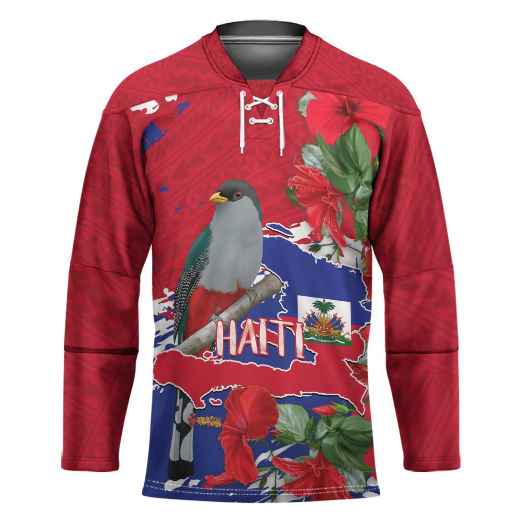 Haiti Independence Day Hockey Jersey 1804 Proud Ayiti Map Hispaniolan Trogon - Wonder Print Shop