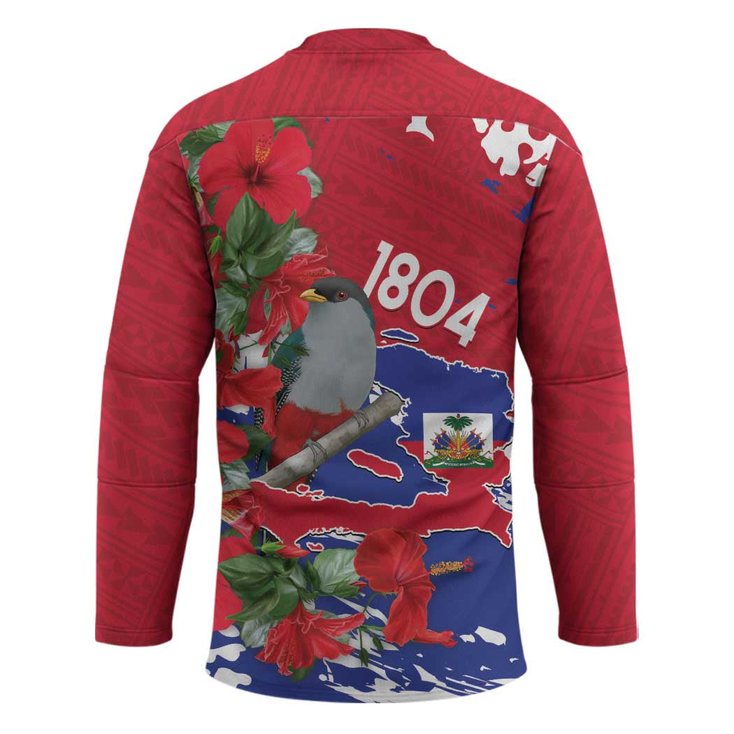 Haiti Independence Day Hockey Jersey 1804 Proud Ayiti Map Hispaniolan Trogon - Wonder Print Shop