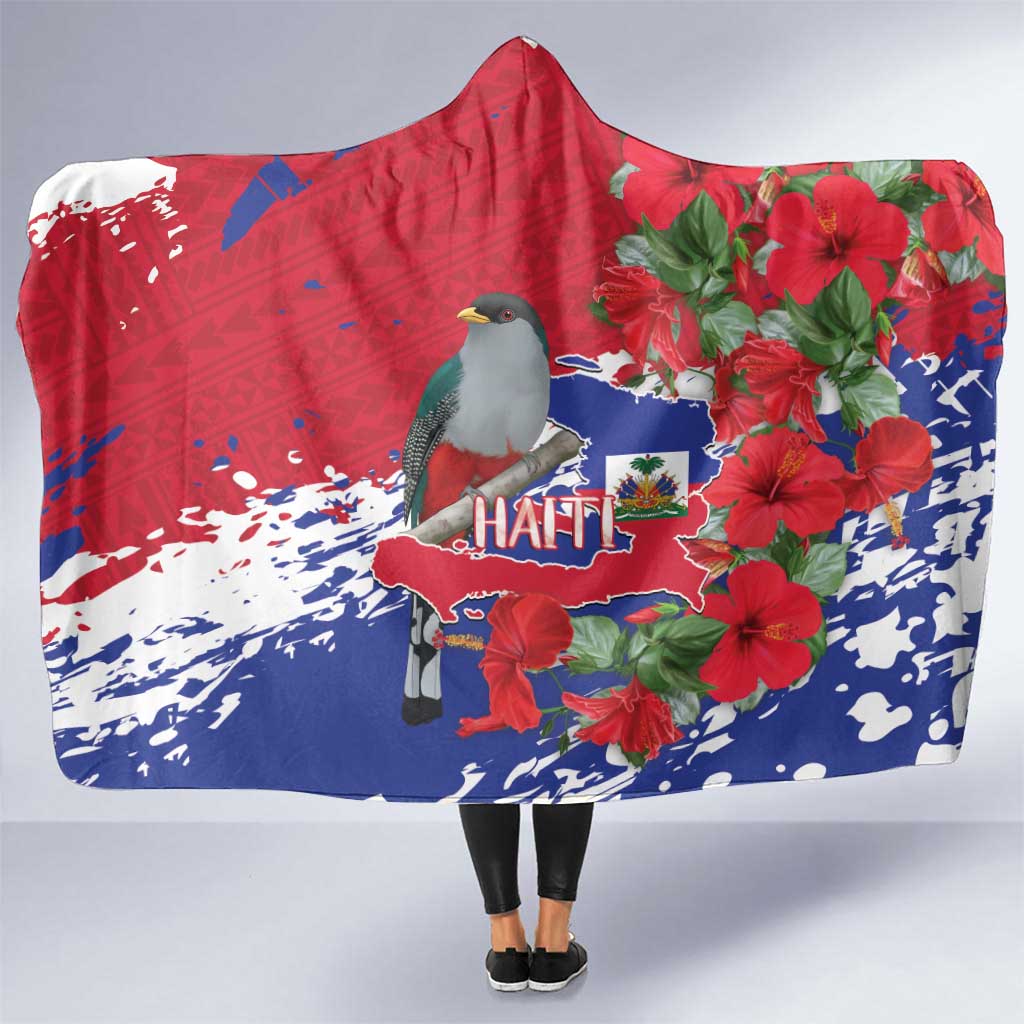 Haiti Independence Day Hooded Blanket 1804 Proud Ayiti Map Hispaniolan Trogon - Wonder Print Shop