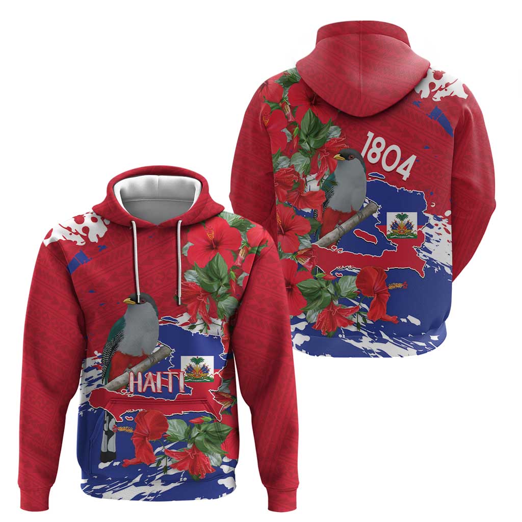 Haiti Independence Day Hoodie 1804 Proud Ayiti Map Hispaniolan Trogon - Wonder Print Shop