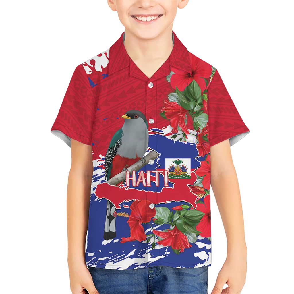 Haiti Independence Day Kid Hawaiian Shirt 1804 Proud Ayiti Map Hispaniolan Trogon - Wonder Print Shop
