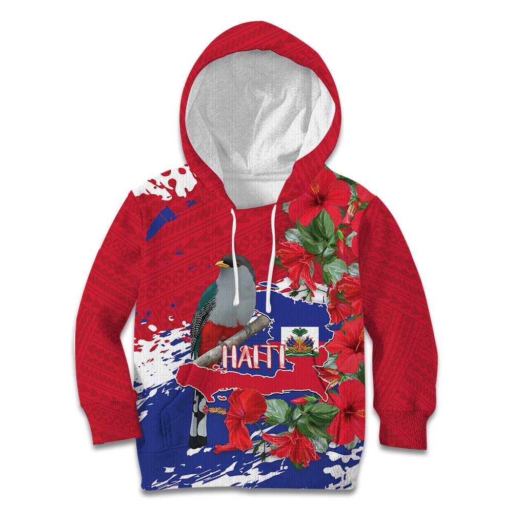 Haiti Independence Day Kid Hoodie 1804 Proud Ayiti Map Hispaniolan Trogon - Wonder Print Shop