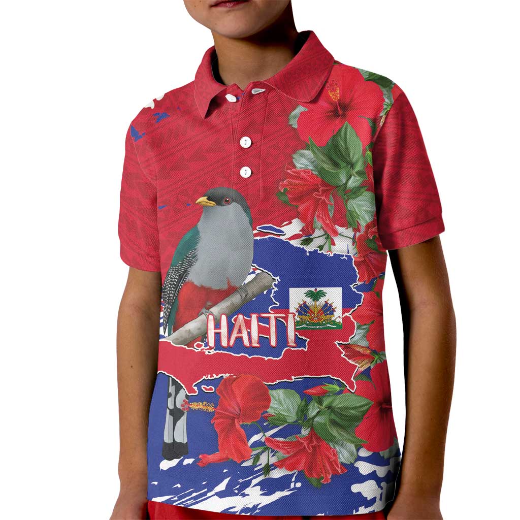 Haiti Independence Day Kid Polo Shirt 1804 Proud Ayiti Map Hispaniolan Trogon - Wonder Print Shop