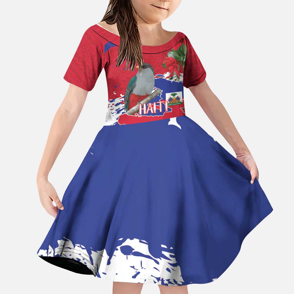 Haiti Independence Day Kid Short Sleeve Dress 1804 Proud Ayiti Map Hispaniolan Trogon - Wonder Print Shop